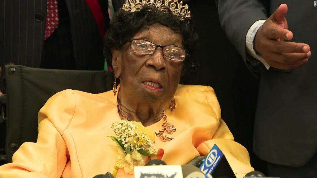 An older woman celebrating her 114th birthday