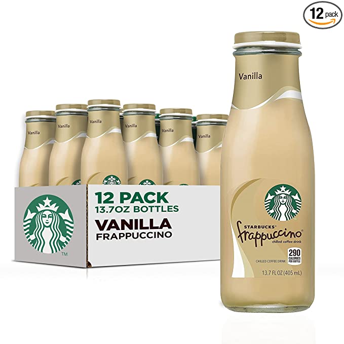 A large case of Starbucks Vanilla Frappaccinos in bottles