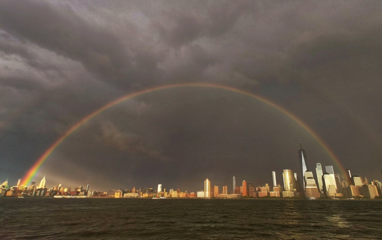 A double rainbow over New York City