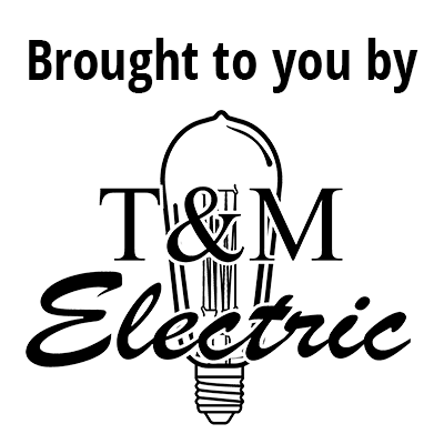 Logo with a light bulb and the text 'T&M Electric'.