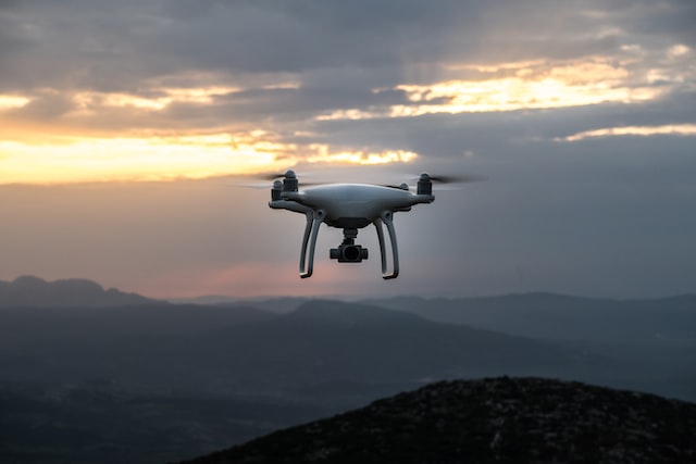 Drone flying over mountains