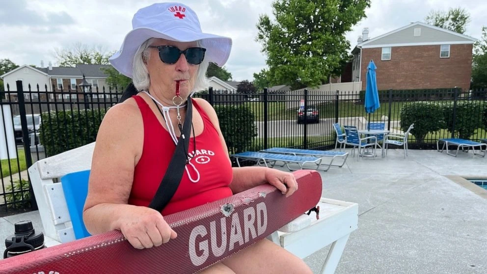 Grandma in a lifeguard chair.