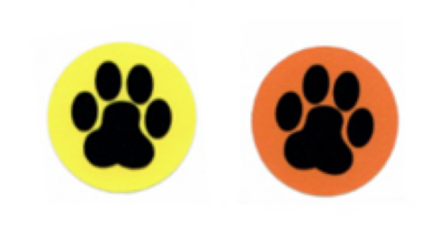 One yellow pawprint and one orange pawprint