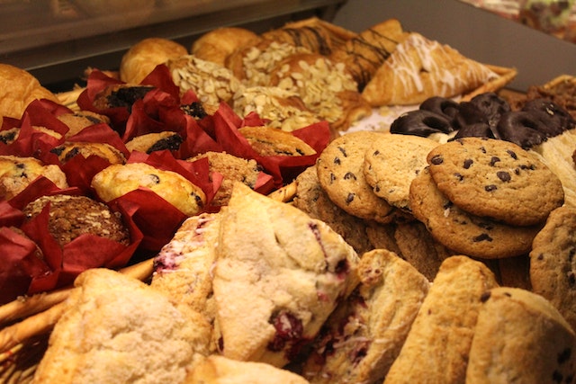Pastries in a pastry case