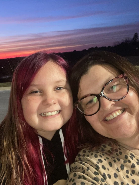 Mother Daughter Selfie with a sunset in the background